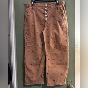 Pilcro Pants with Embroidered Duck & Dot Pattern